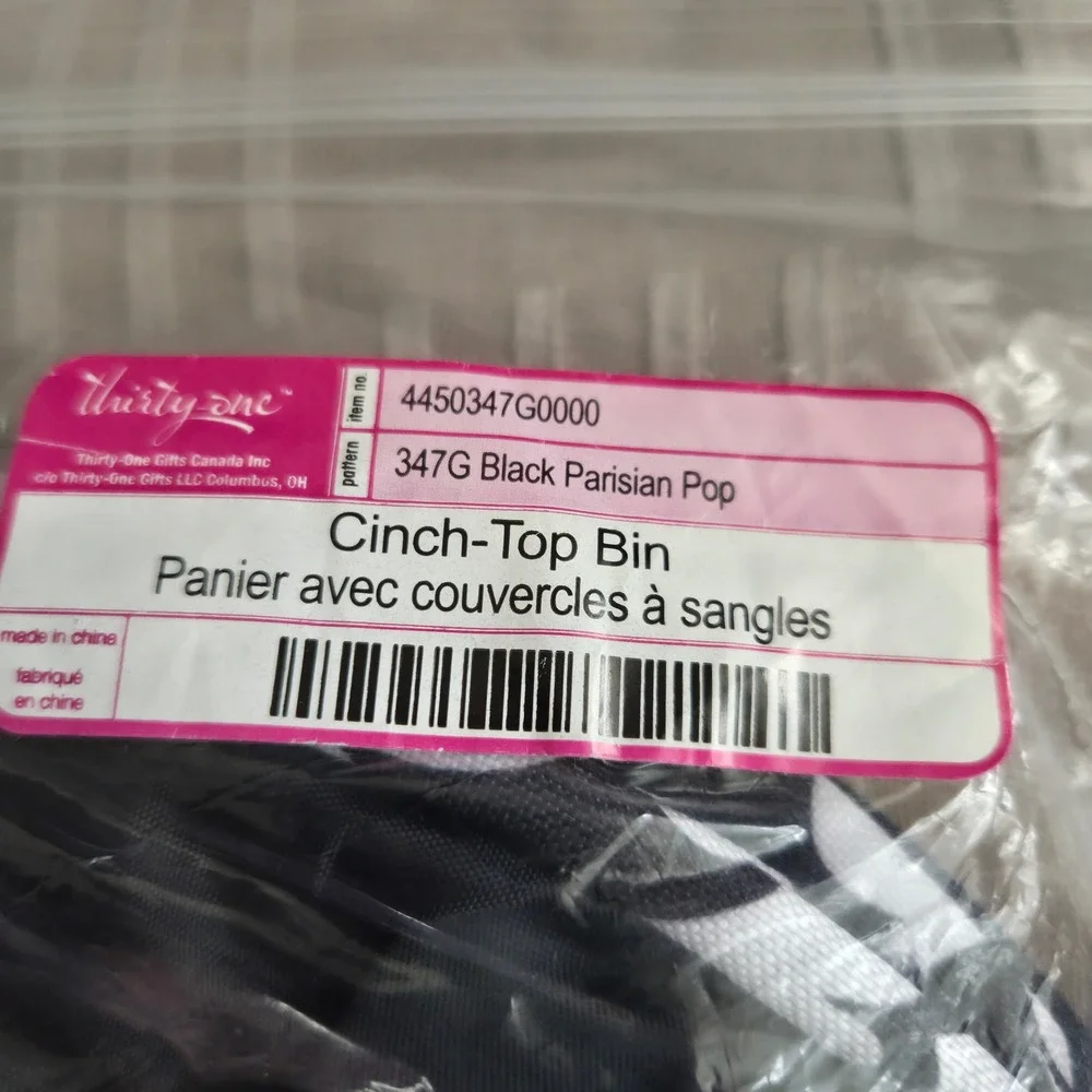 Thirty-One Retired Cinch-Top Bin Black Parisian Pop Damask Storage Organizer NIP